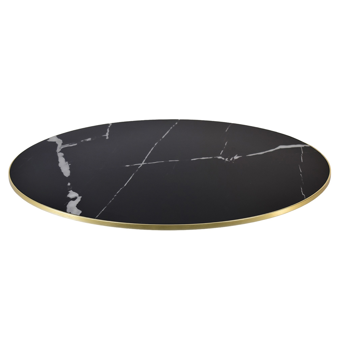 Tafelblad zwart marmerlook met gouden sierrand rond 60 cm
