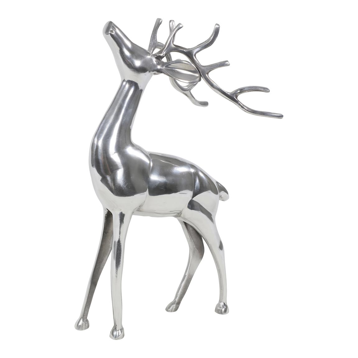 Beeld staand hert aluminium kleur zilver 48 cm hoog