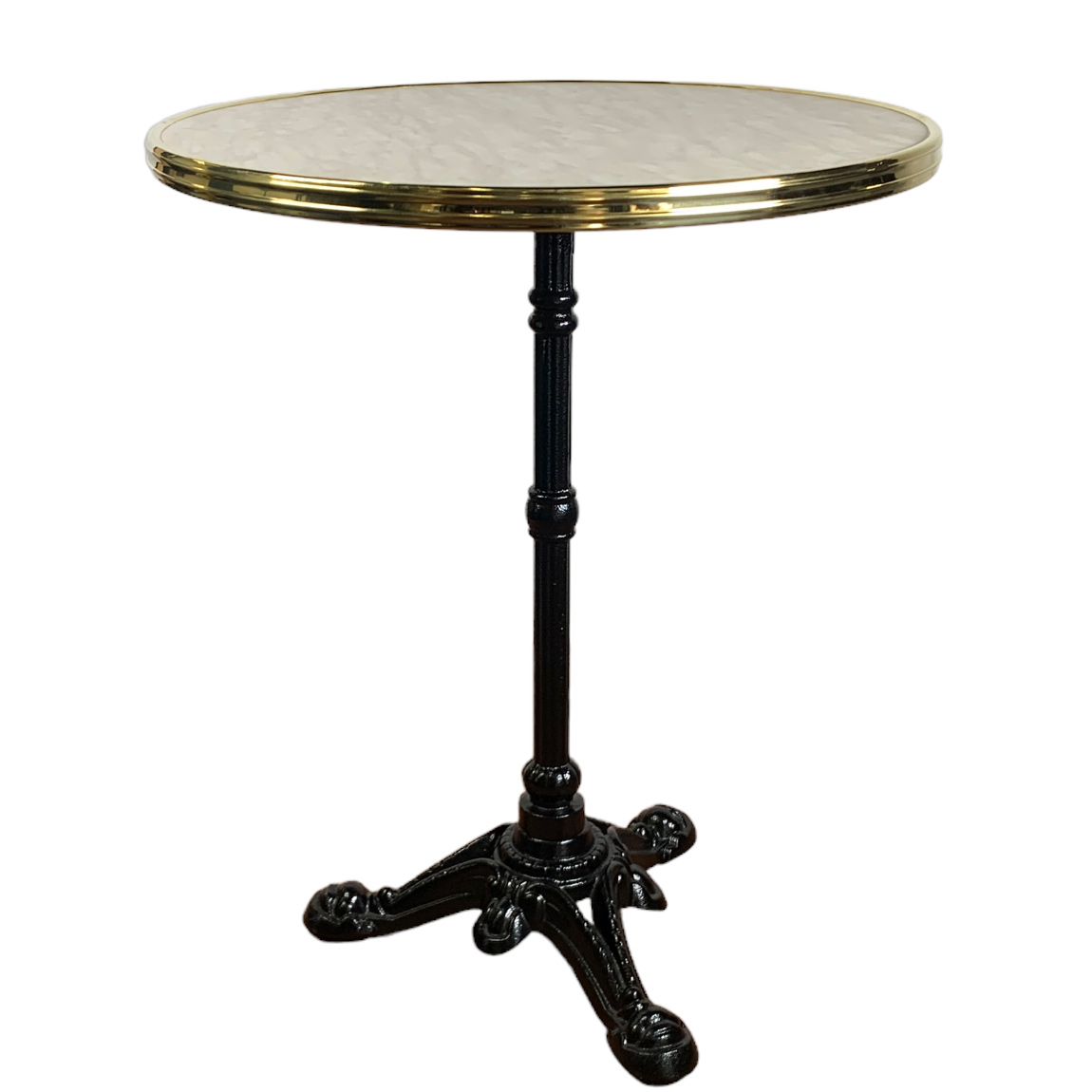 Bistro terrastafel marmerlook 60 rond tafelblad met messing rand Bistro terrastafel marmerlook 60 rond tafelblad met messing rand