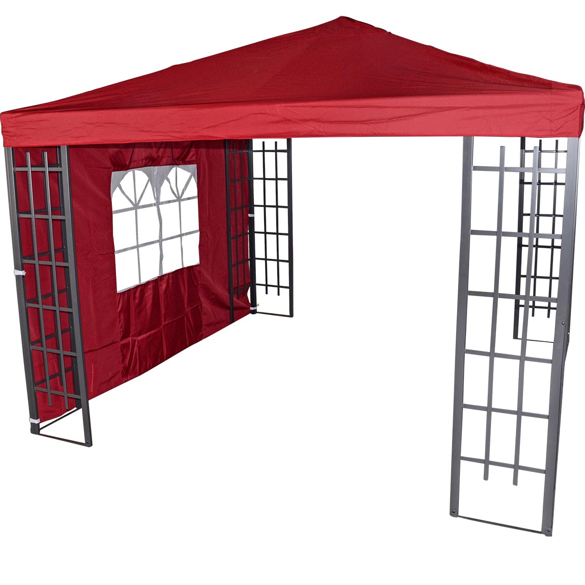Paviljoen zijkant kleur bordeaux met venster