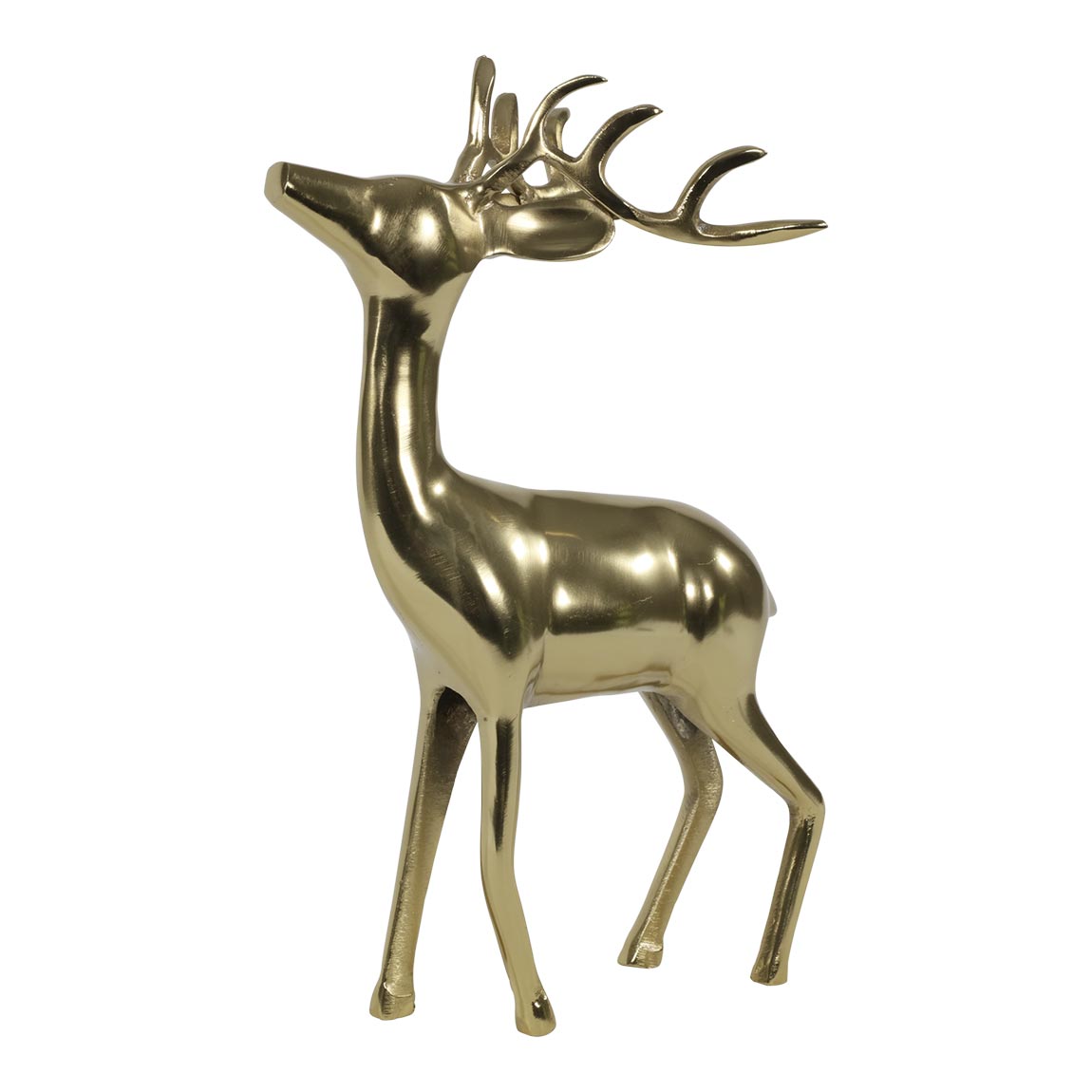 Beeld staand hert aluminium kleur goud 41 cm hoog