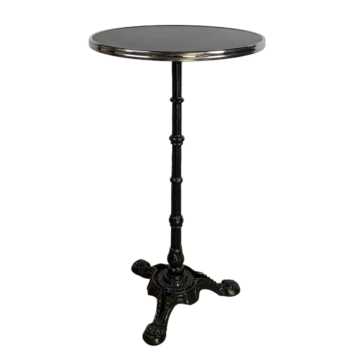 Bistro statafel black siyah 60 rond tafelblad met chromen rand Bistro statafel black siyah 60 rond tafelblad met chromen rand