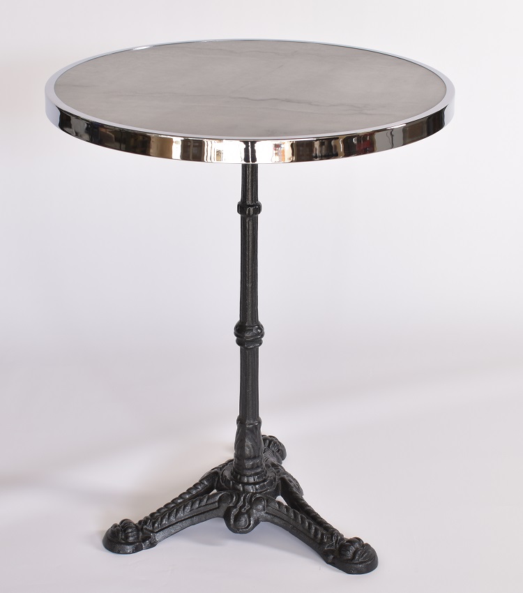 Marmeren bistrotafel met chromen sierring