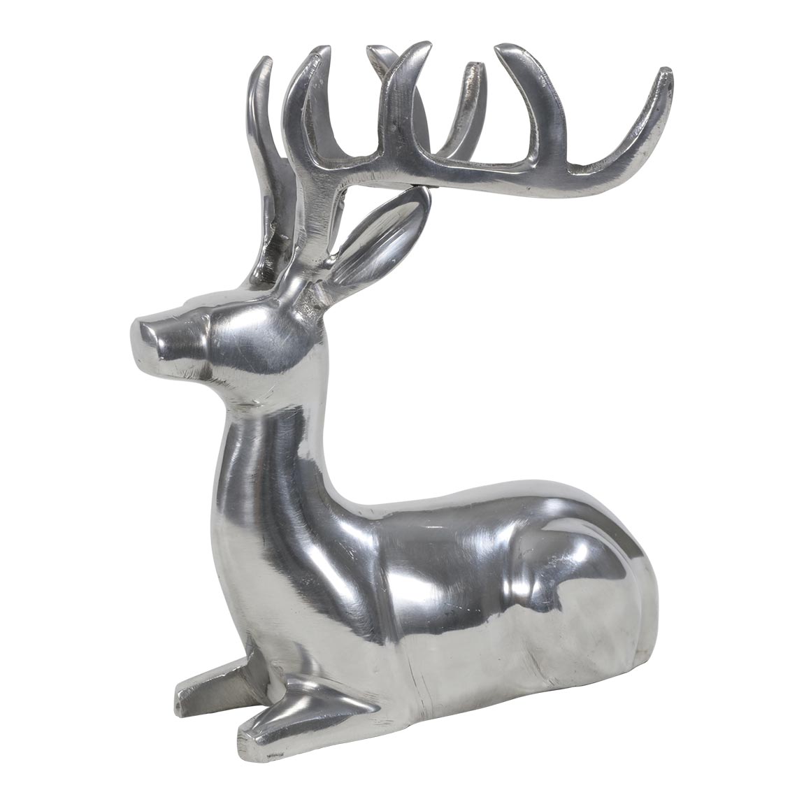 Beeld liggend hert aluminium kleur zilver 23 cm hoog