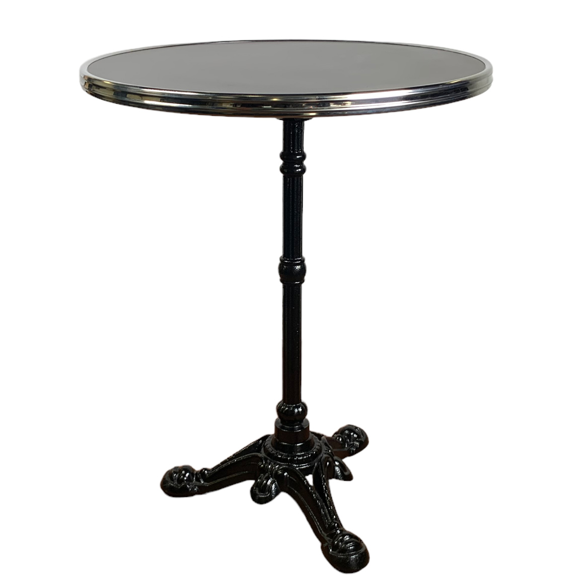 Bistro terrastafel black Siyah 60 rond tafelblad met chromen rand Bistro terrastafel black Siyah 60 rond tafelblad met chromen rand