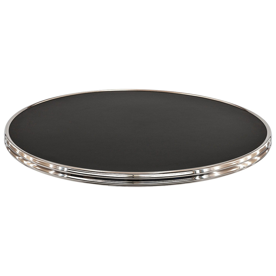 Tafelblad zwart met chromen sierrand rond 60 cm