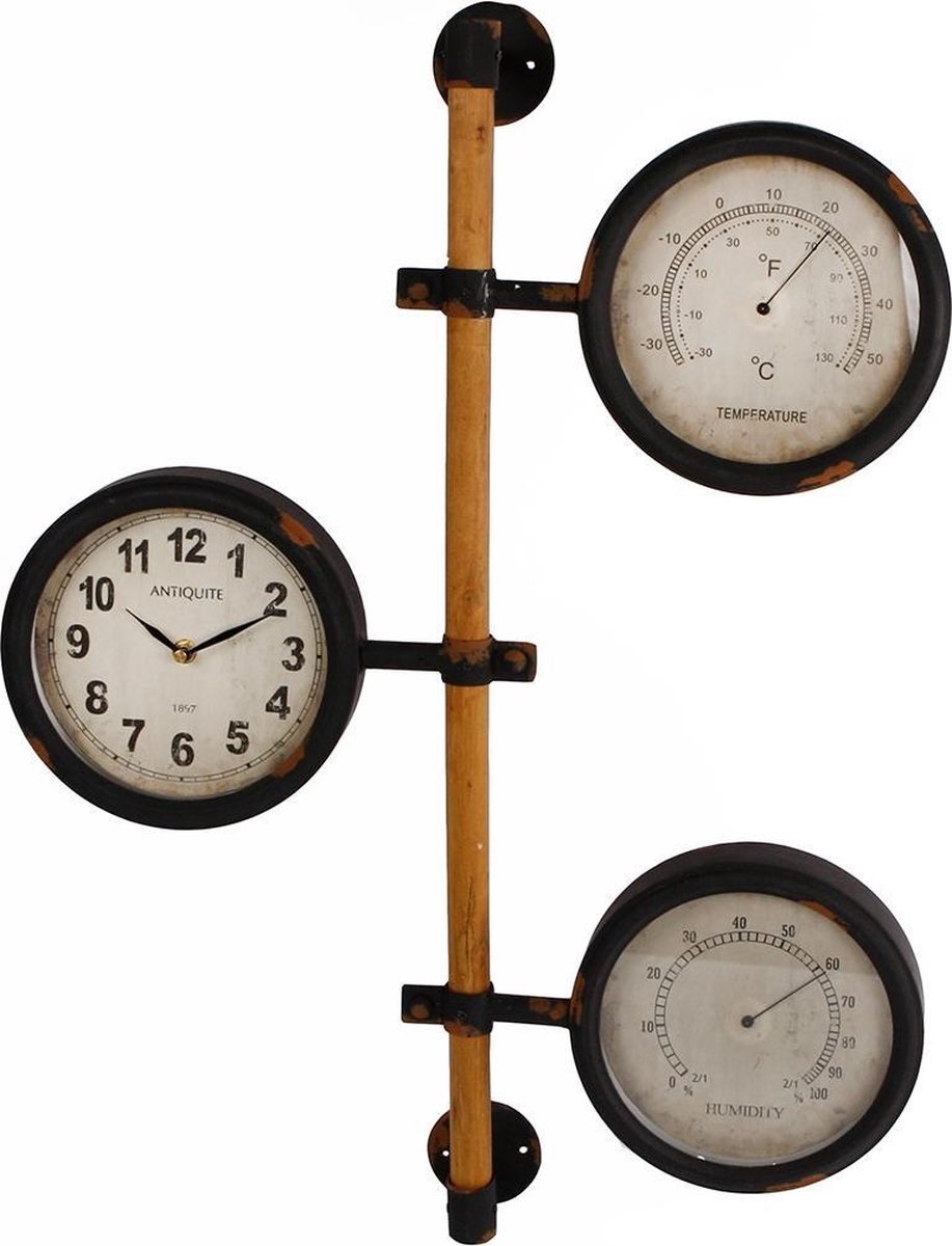 Klok thermometer en vochtigheidsmeter bruin Klok thermometer en vochtigheidsmeter bruin