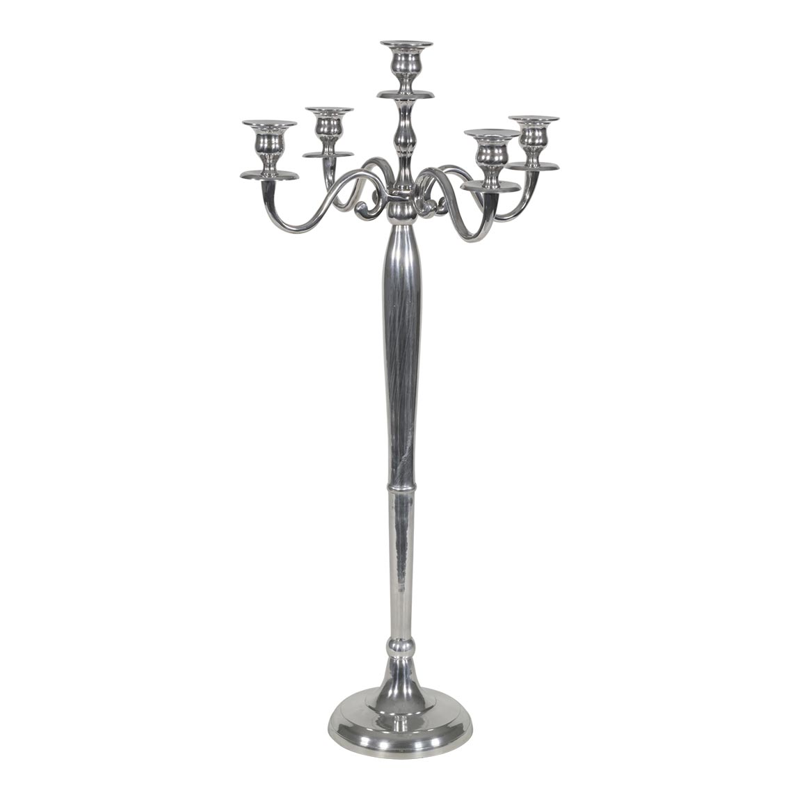 Aluminium grote kandelaar 144 cm hoog en gepolijst Aluminium grote kandelaar 144 cm hoog en gepolijst