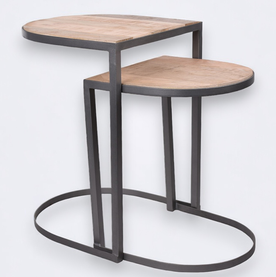 Banktafel set metaal met mangohouten tafelblad Banktafel set metaal met mangohouten tafelblad