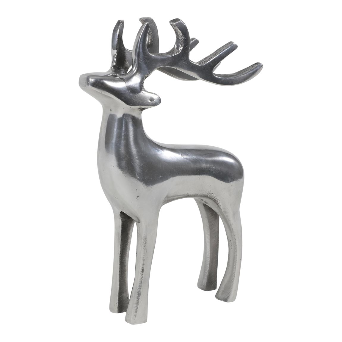 Beeld staand hert aluminium kleur zilver 20 cm hoog