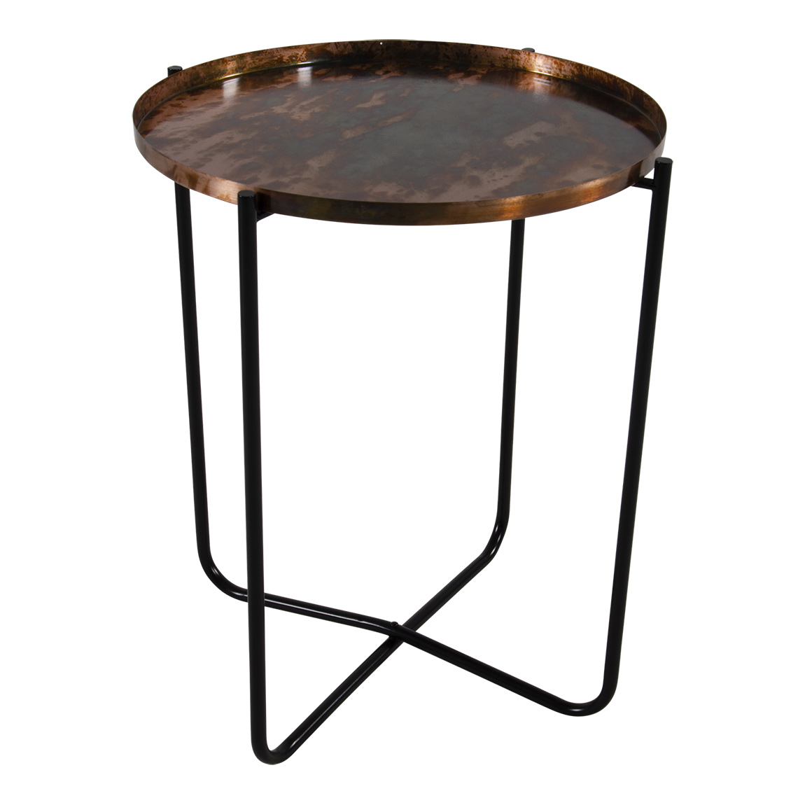 Bijzettafel oud koper tafelblad zwart onderstel 50 cm hoog Bijzettafel oud koper tafelblad zwart onderstel 50 cm hoog