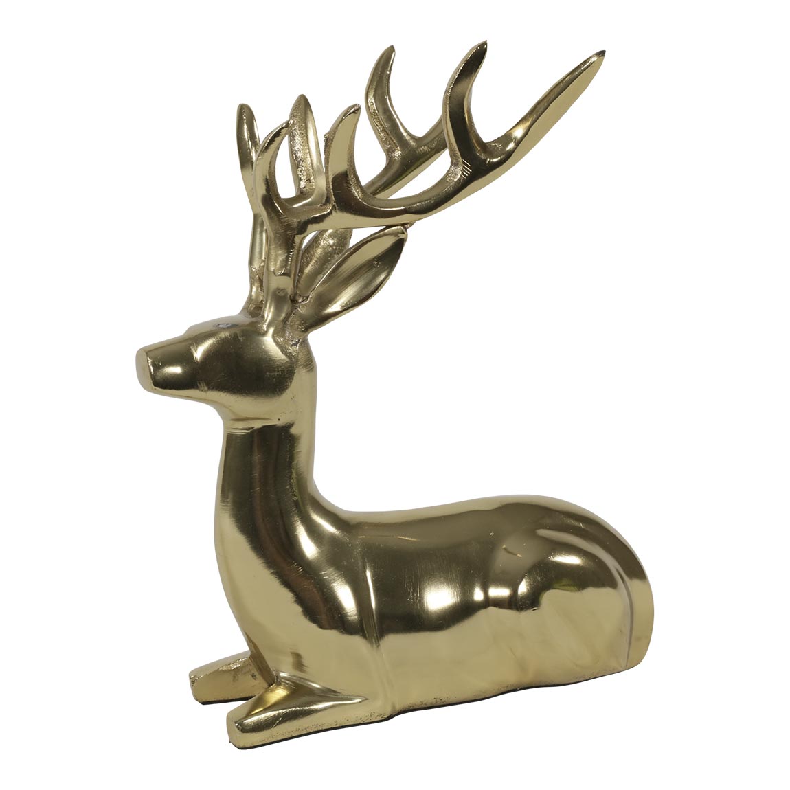 Beeld liggend hert aluminium kleur goud 23 cm hoog
